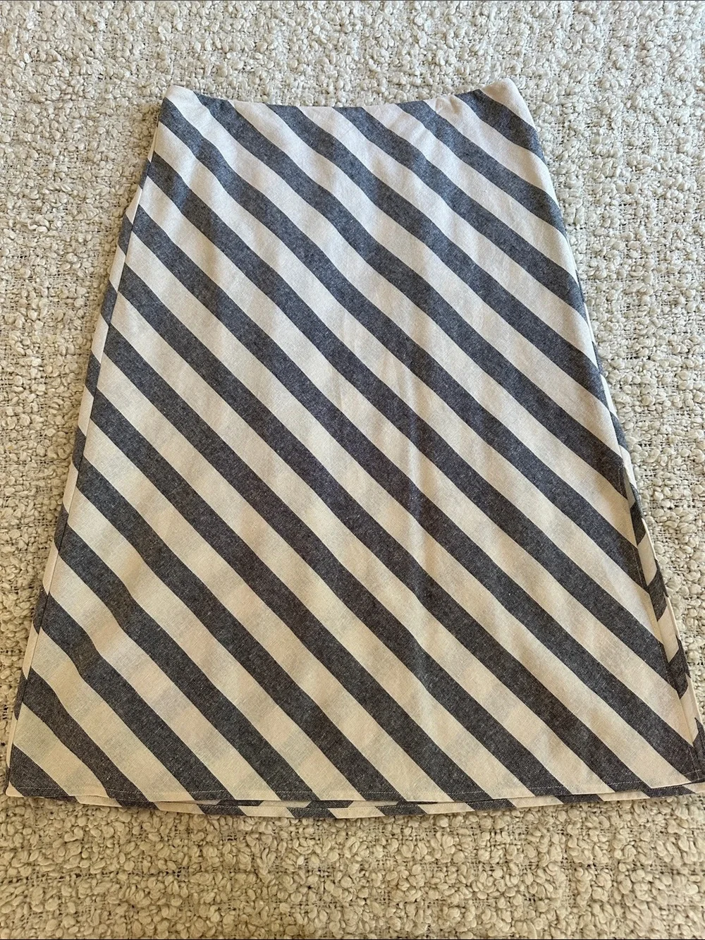 J. Crew Linen Bias Cut A-Line Midi Skirt in Navy and White